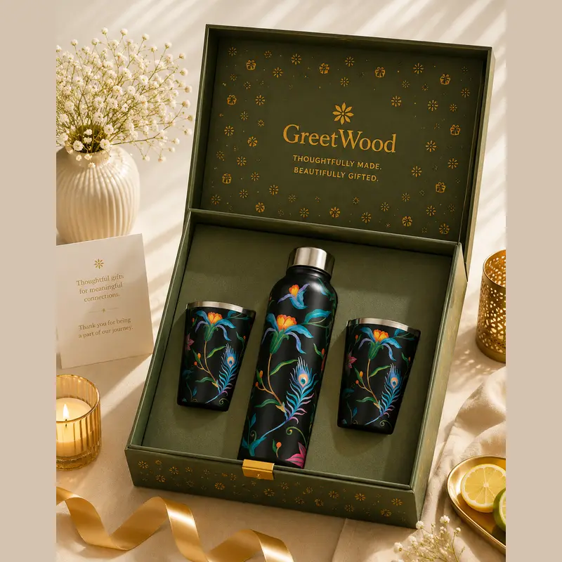 Steel Bottle & Tumbler Set, Peacock Floral